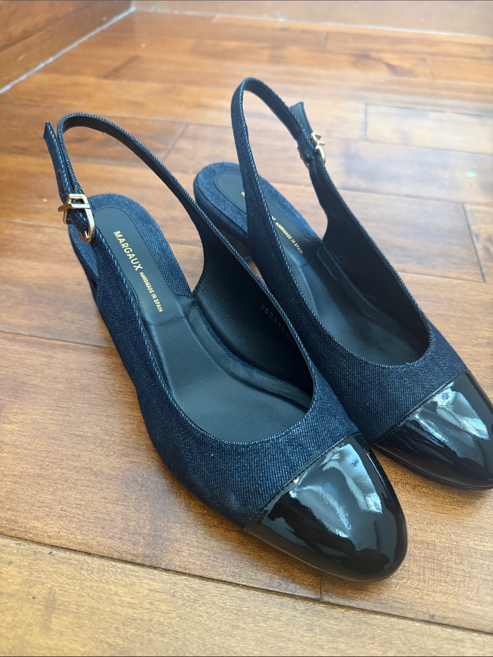 Margaux Indigo Denim & Patent Slingback Block Heel